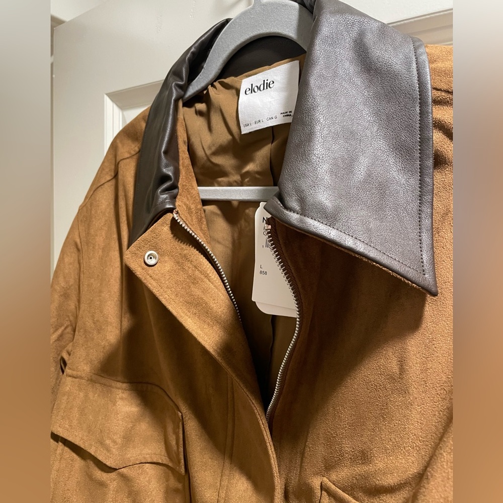 NWT Women’s Elodie Faux Leather Collar Faux Suede Crop Jacket Size Large - Picture 4 of 10